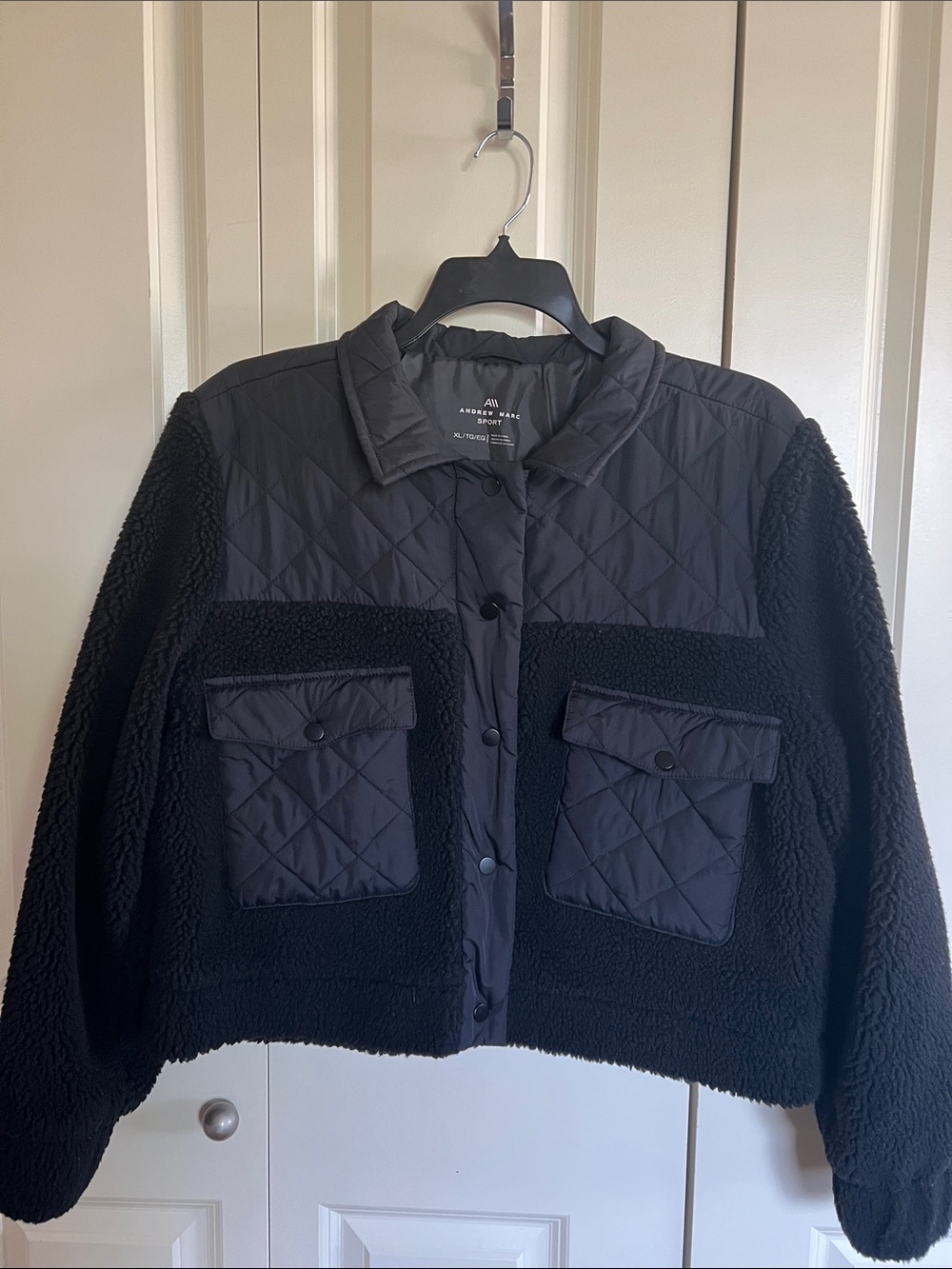 Andrew Marc Black Quilted & Sherpa Patch Jacket. Used in Like New Condition